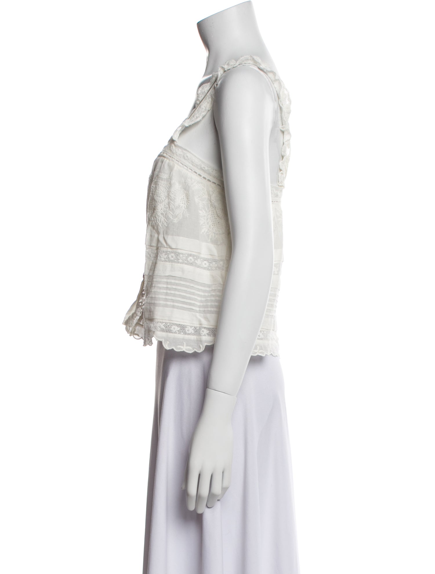 LoveShackFancy Square Neckline Sleeveless Crop Top