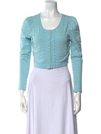 LoveShackFancy Scoop Neck Three-Quarter Sleeve Crop Top