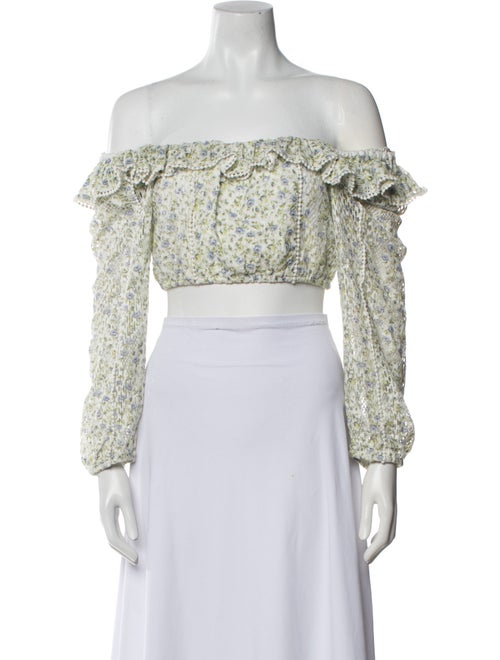 LoveShackFancy Floral Print Off-The-Shoulder Crop Top