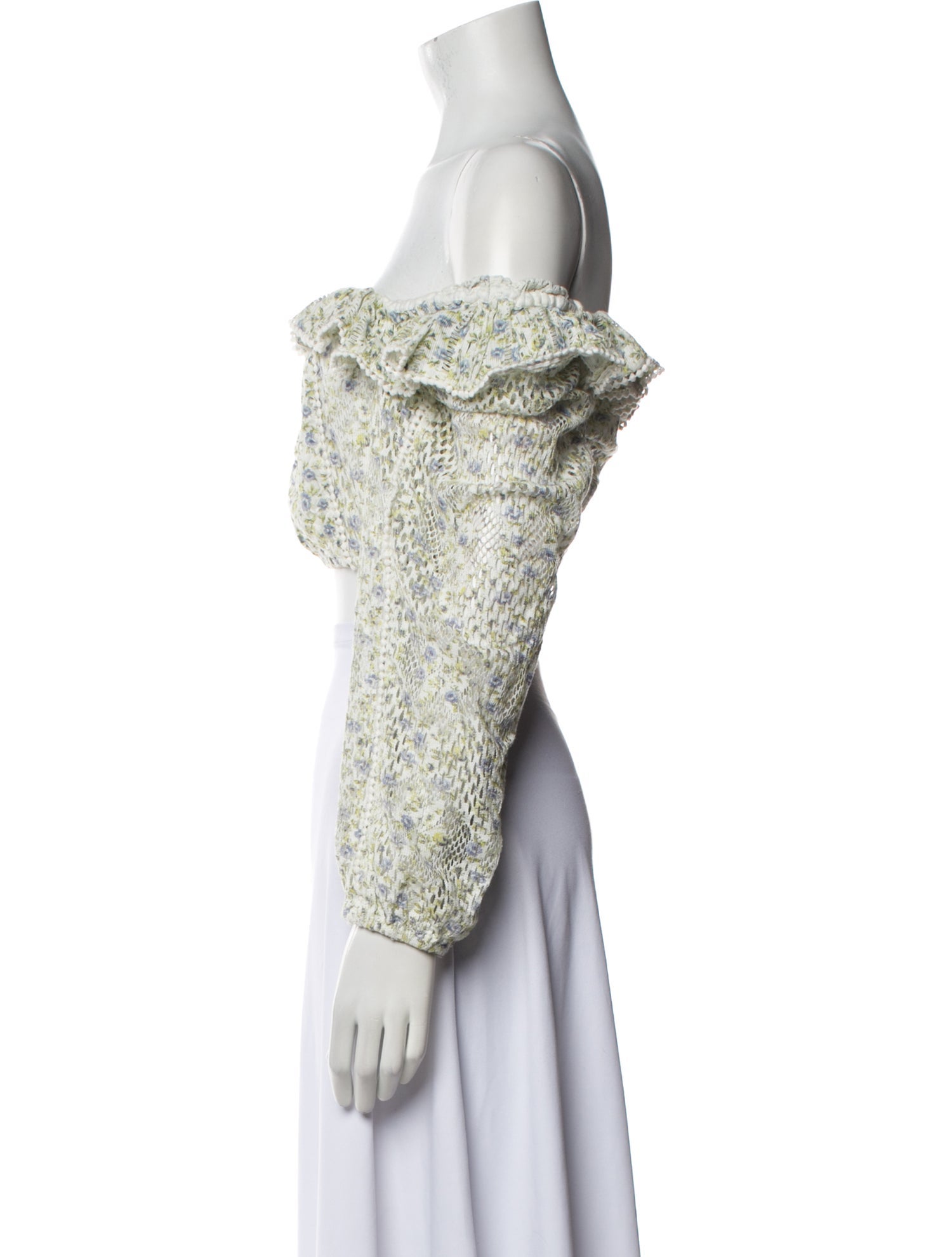 LoveShackFancy Floral Print Off-The-Shoulder Crop Top