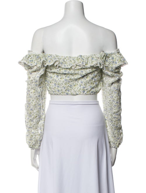 LoveShackFancy Floral Print Off-The-Shoulder Crop Top