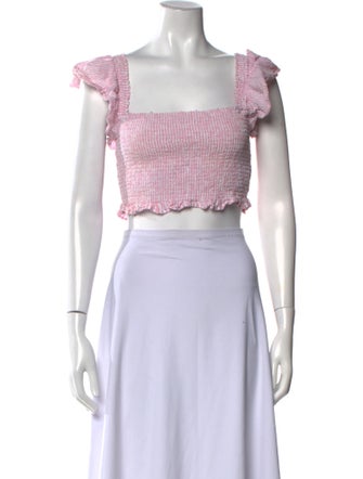 LoveShackFancy Square Neckline Short Sleeve Crop Top