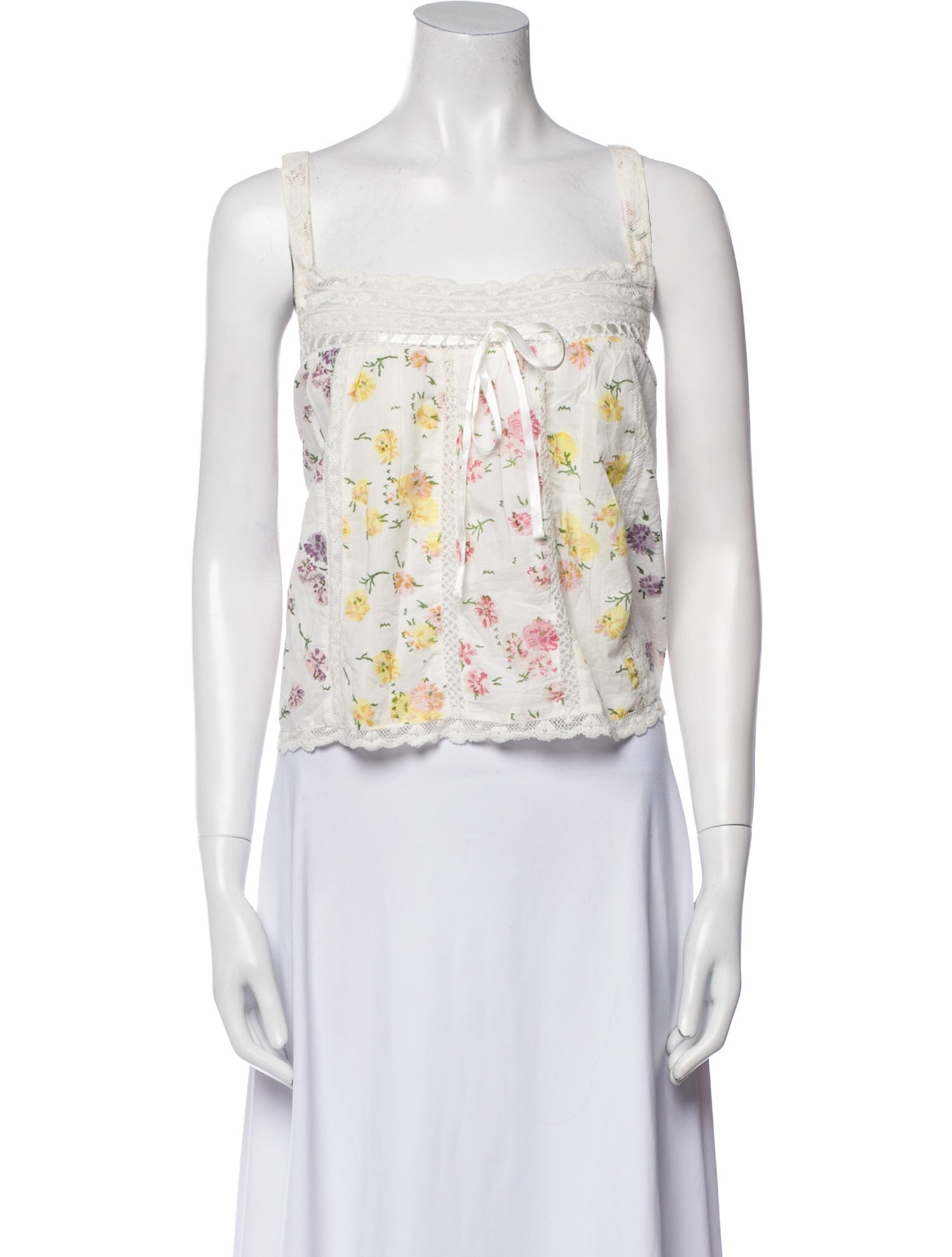 LoveShackFancy Floral Print Square Neckline Crop Top