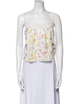 LoveShackFancy Floral Print Square Neckline Crop Top