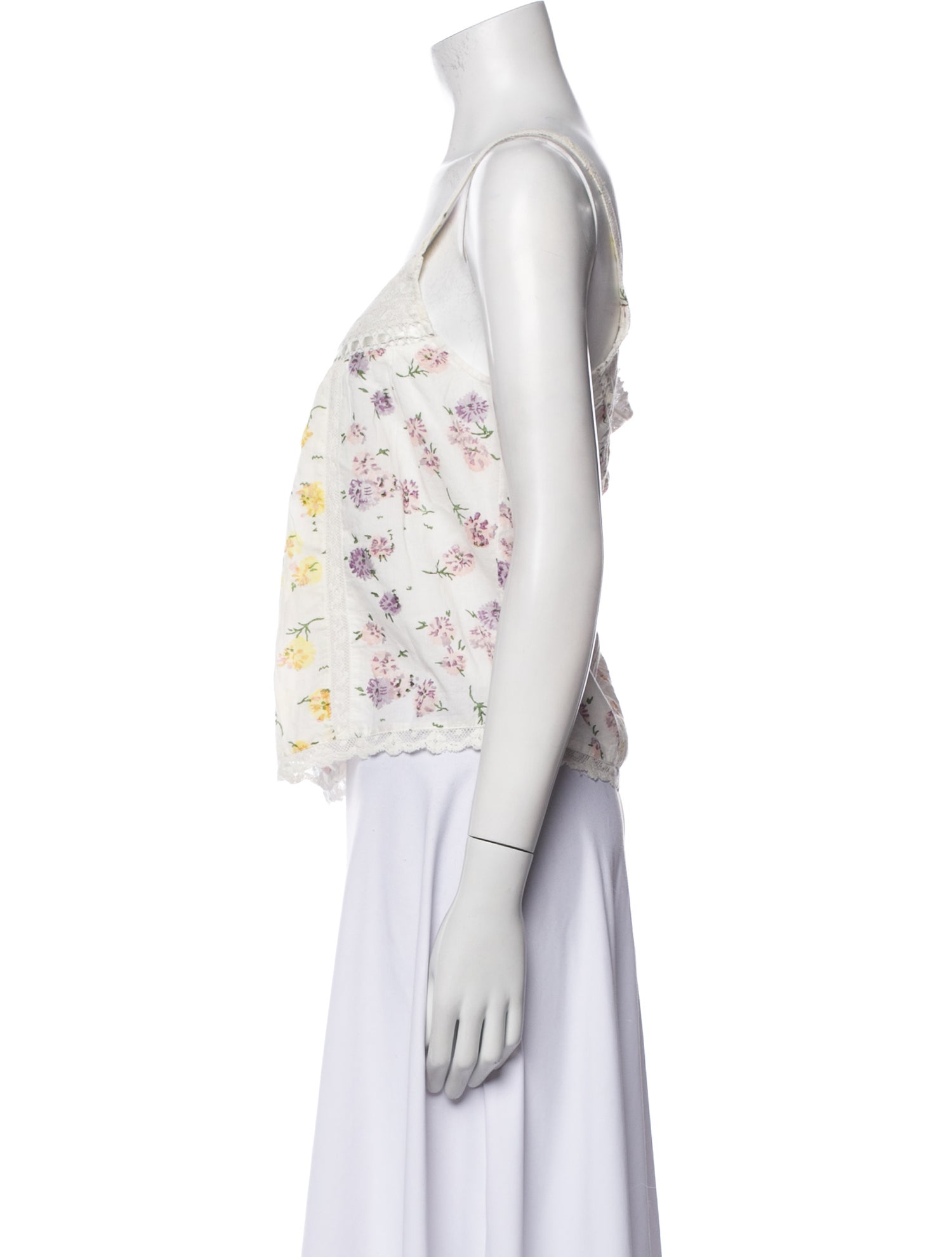 LoveShackFancy Floral Print Square Neckline Crop Top