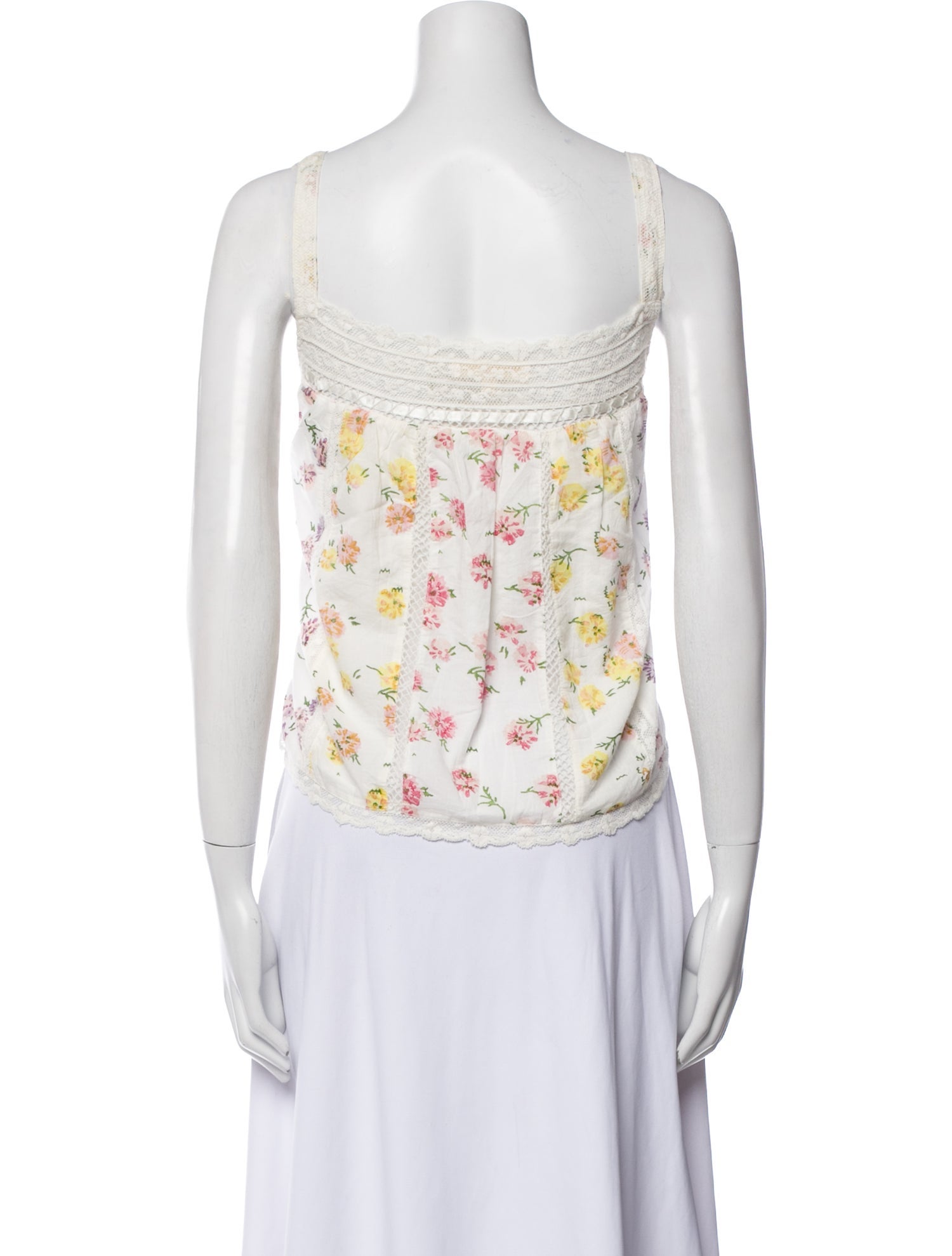 LoveShackFancy Floral Print Square Neckline Crop Top