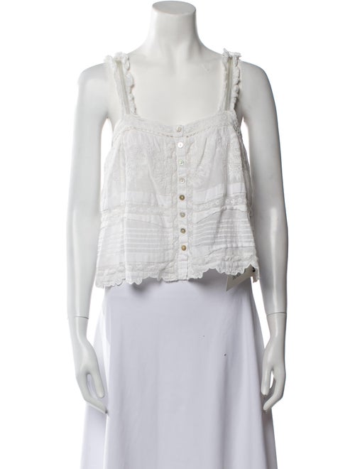 LoveShackFancy Square Neckline Sleeveless Crop Top