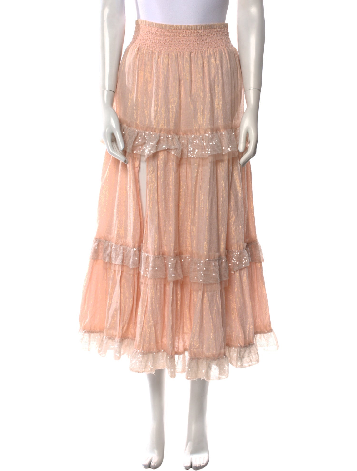 LoveShackFancy Mesh Accents Midi Length Skirt