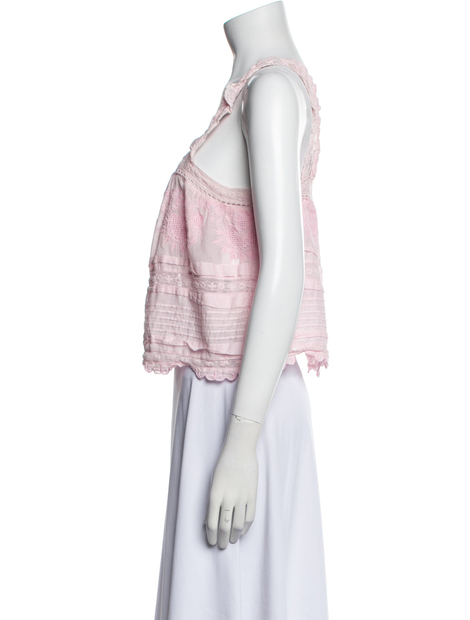 LoveShackFancy Square Neckline Sleeveless Crop Top