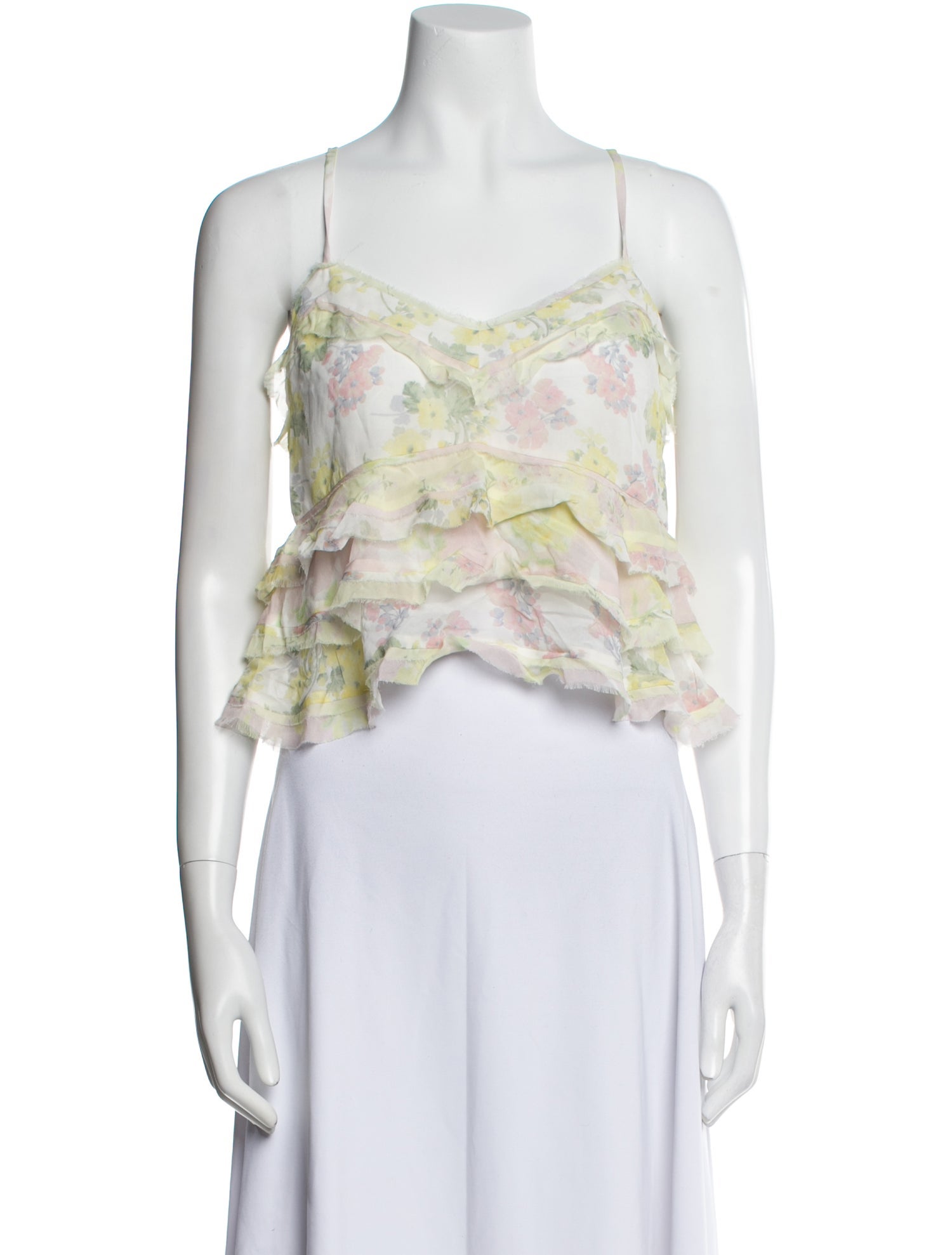 LoveShackFancy Floral Print V-Neck Crop Top