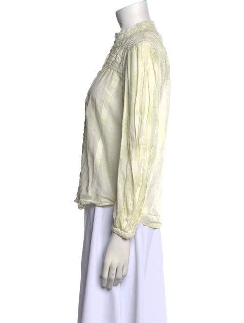 LoveShackFancy Mock Neck Three-Quarter Sleeve Button-Up Top