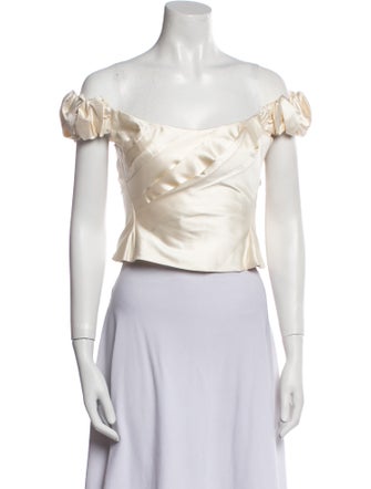 LoveShackFancy Off-The-Shoulder Short Sleeve Crop Top