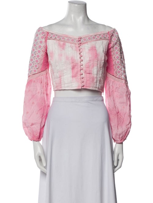 LoveShackFancy Tie-Dye Print Off-The-Shoulder Crop Top