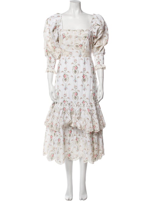 LoveShackFancy Floral Print Midi Length Dress