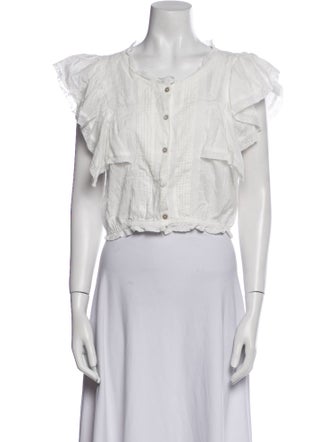 LoveShackFancy Scoop Neck Short Sleeve Crop Top