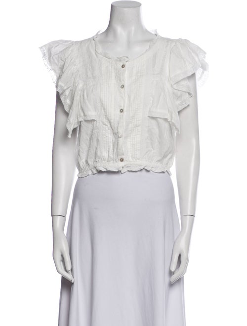 LoveShackFancy Scoop Neck Short Sleeve Crop Top