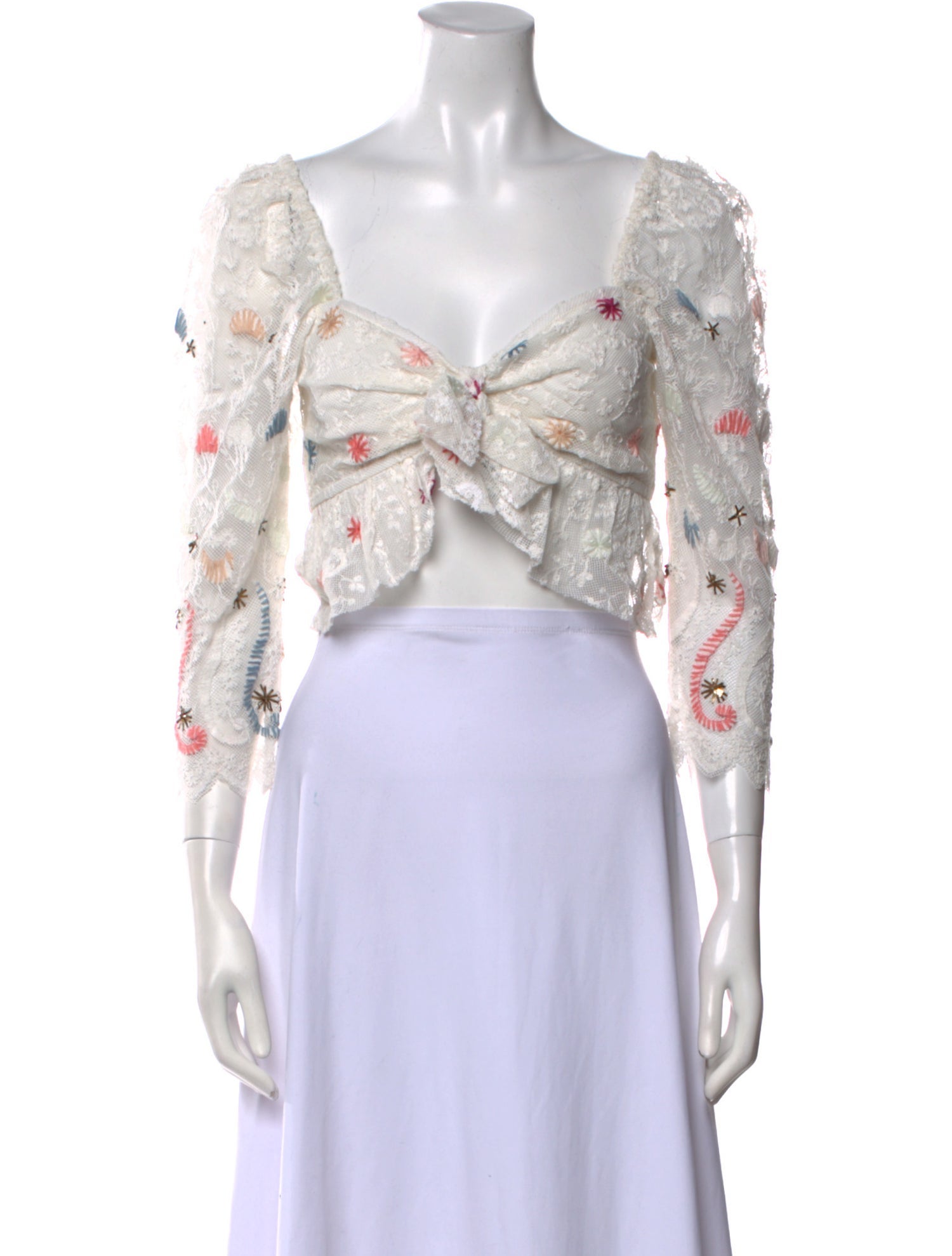 LoveShackFancy Floral Print Square Neckline Crop Top