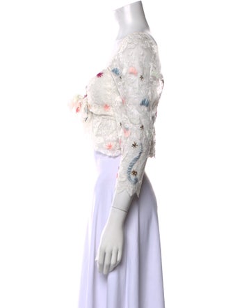 LoveShackFancy Floral Print Square Neckline Crop Top