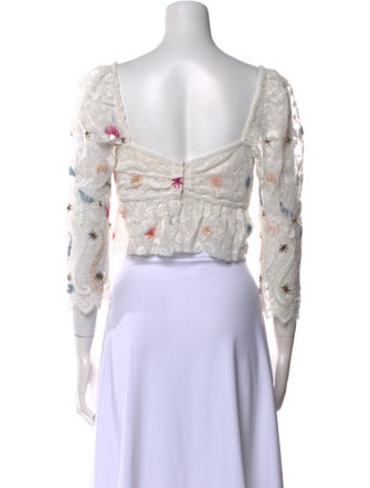 LoveShackFancy Floral Print Square Neckline Crop Top