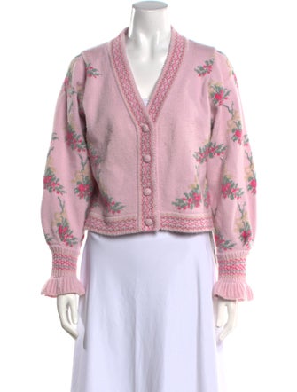 LoveShackFancy Floral Print V-Neck Sweater