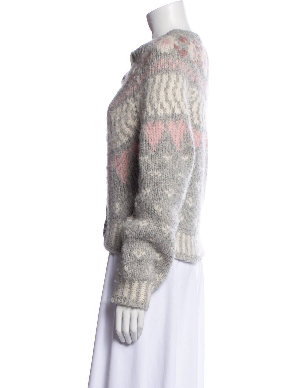 LoveShackFancy Alpaca Cardigan Grey & Pink Patter… - image 2