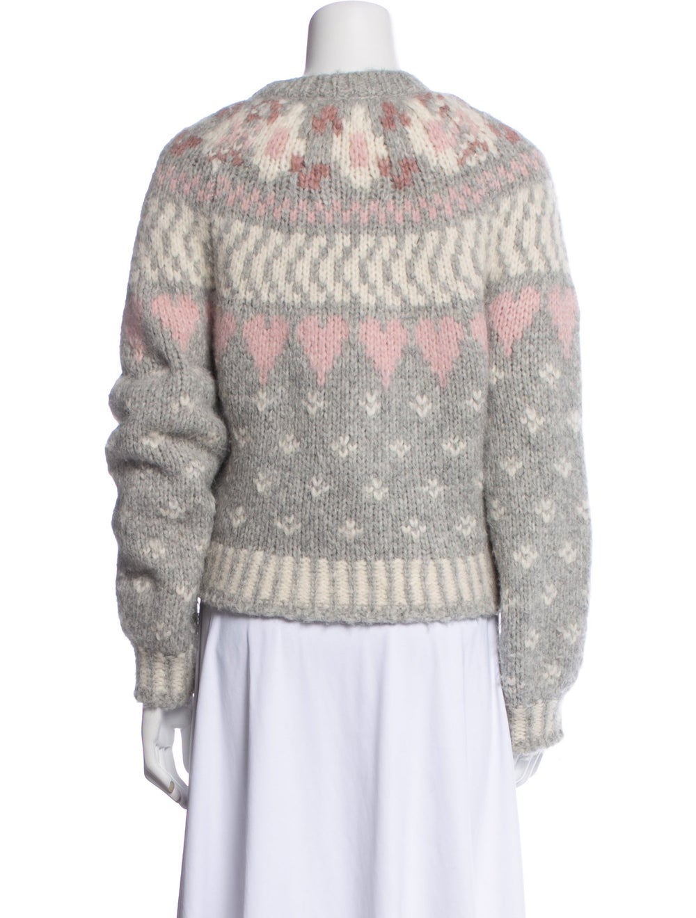 LoveShackFancy Alpaca Cardigan Grey & Pink Patter… - image 3