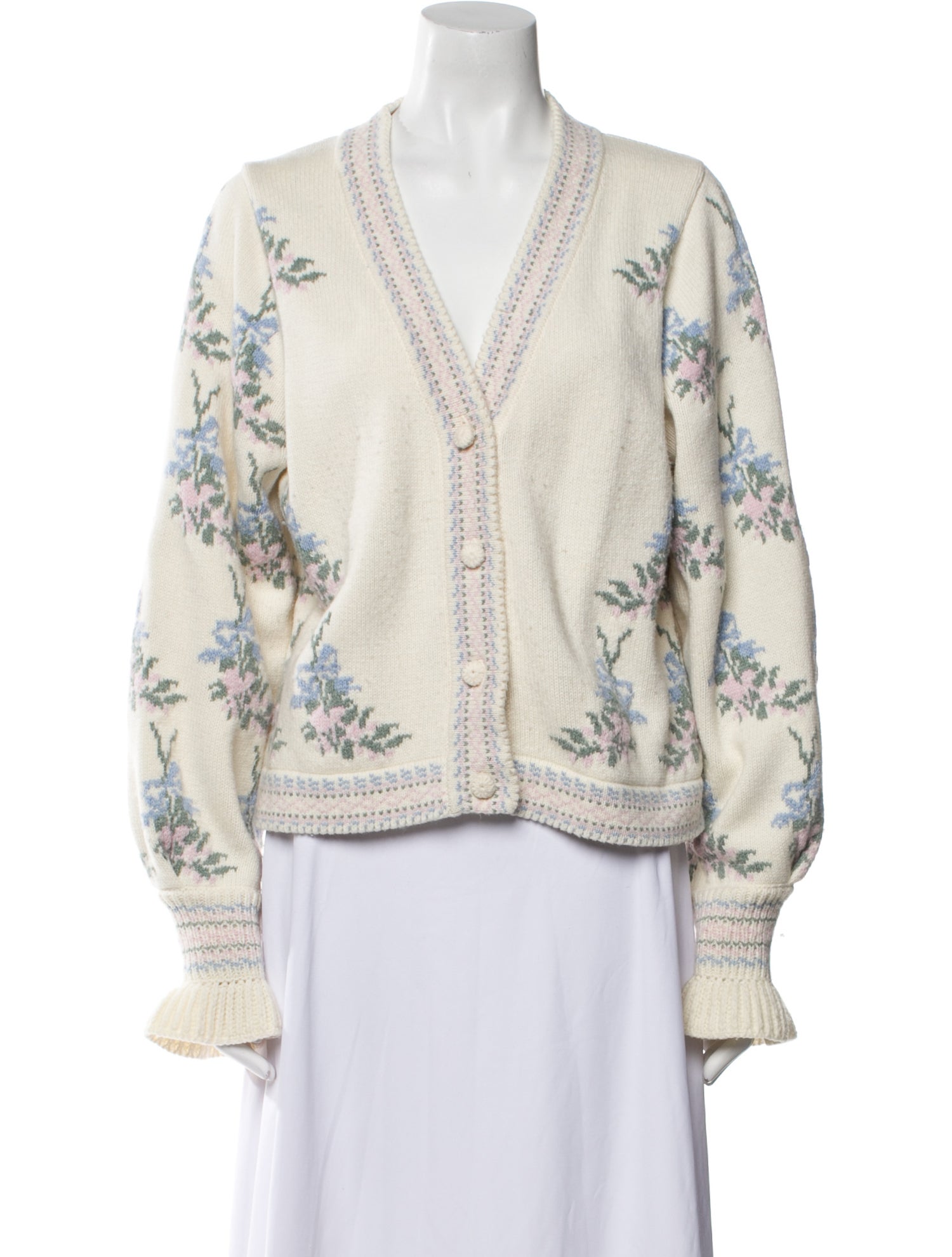 LoveShackFancy Floral Print V-Neck Sweater