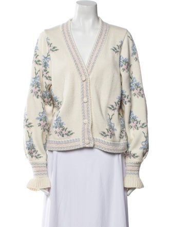 LoveShackFancy Floral Print V-Neck Sweater