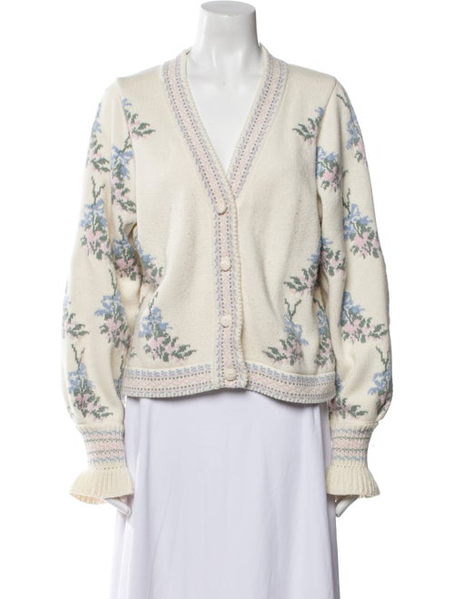 LoveShackFancy Floral Print V-Neck Sweater