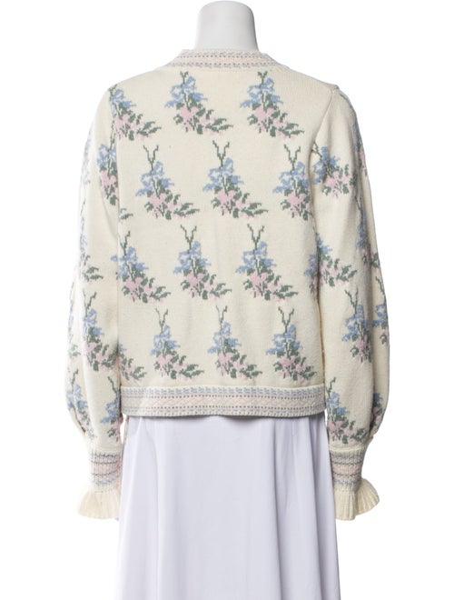 LoveShackFancy Floral Print V-Neck Sweater