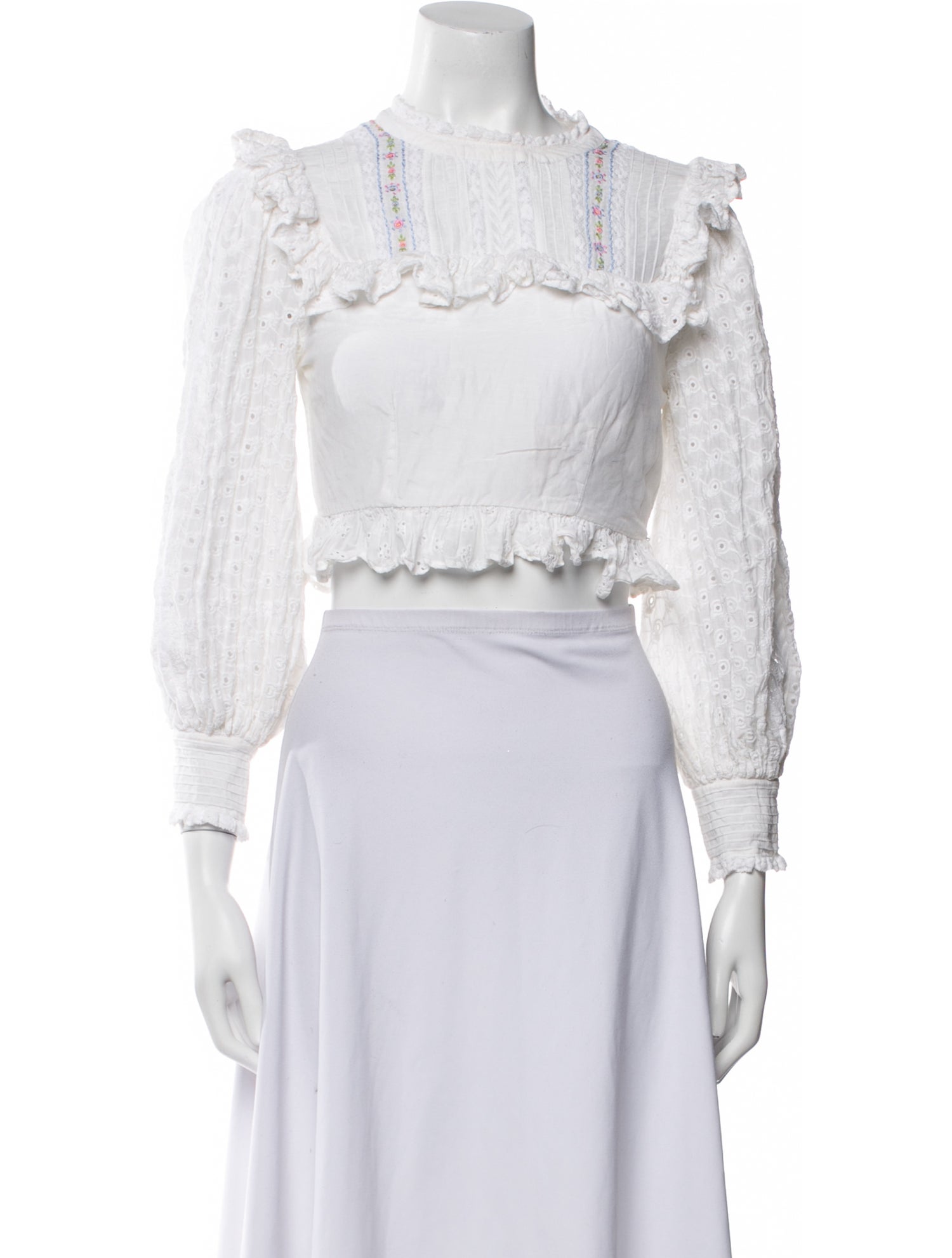 LoveShackFancy Mock Neck Three-Quarter Sleeve Crop Top