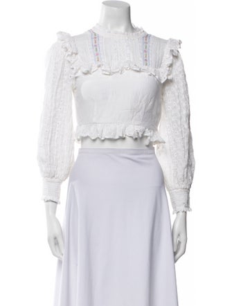 LoveShackFancy Mock Neck Three-Quarter Sleeve Crop Top