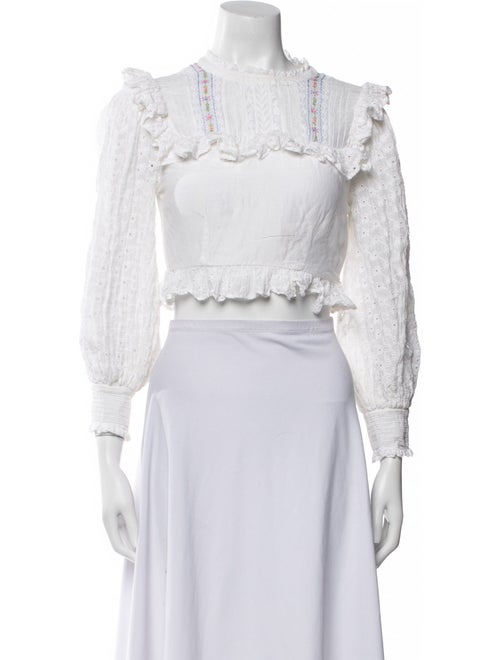 LoveShackFancy Mock Neck Three-Quarter Sleeve Crop Top