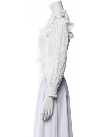 LoveShackFancy Mock Neck Three-Quarter Sleeve Crop Top