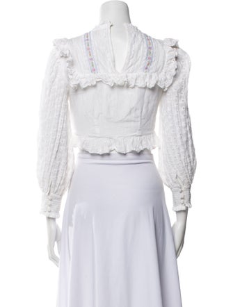 LoveShackFancy Mock Neck Three-Quarter Sleeve Crop Top