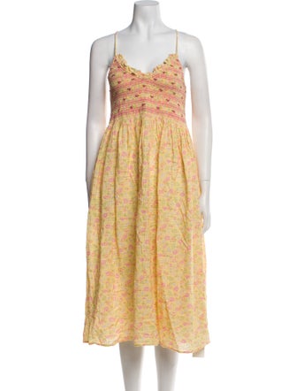 LoveShackFancy Floral Print Midi Length Dress