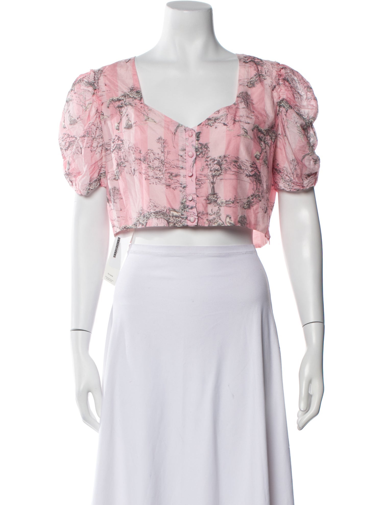 LoveShackFancy Floral Print V-Neck Crop Top