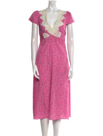 LoveShackFancy Floral Print Midi Length Dress