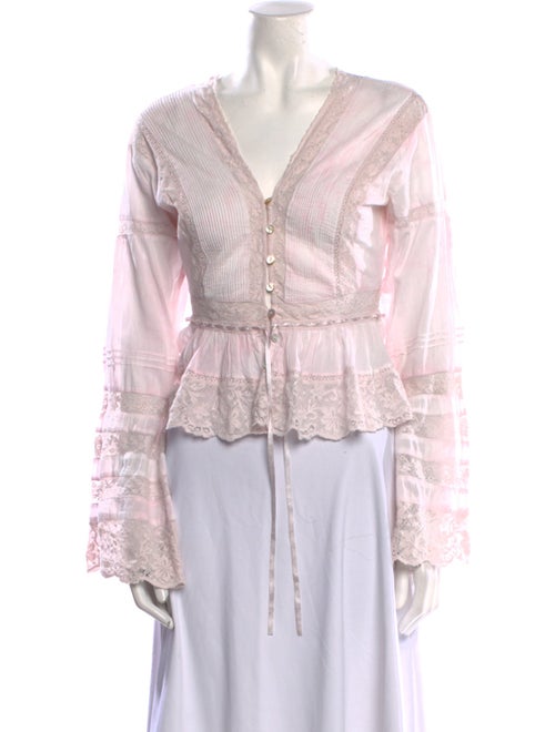 LoveShackFancy V-Neck Long Sleeve Blouse