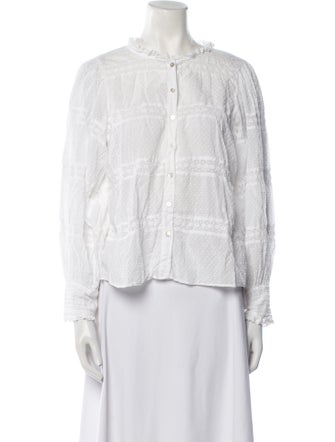 LoveShackFancy Mock Neck Long Sleeve Button-Up Top