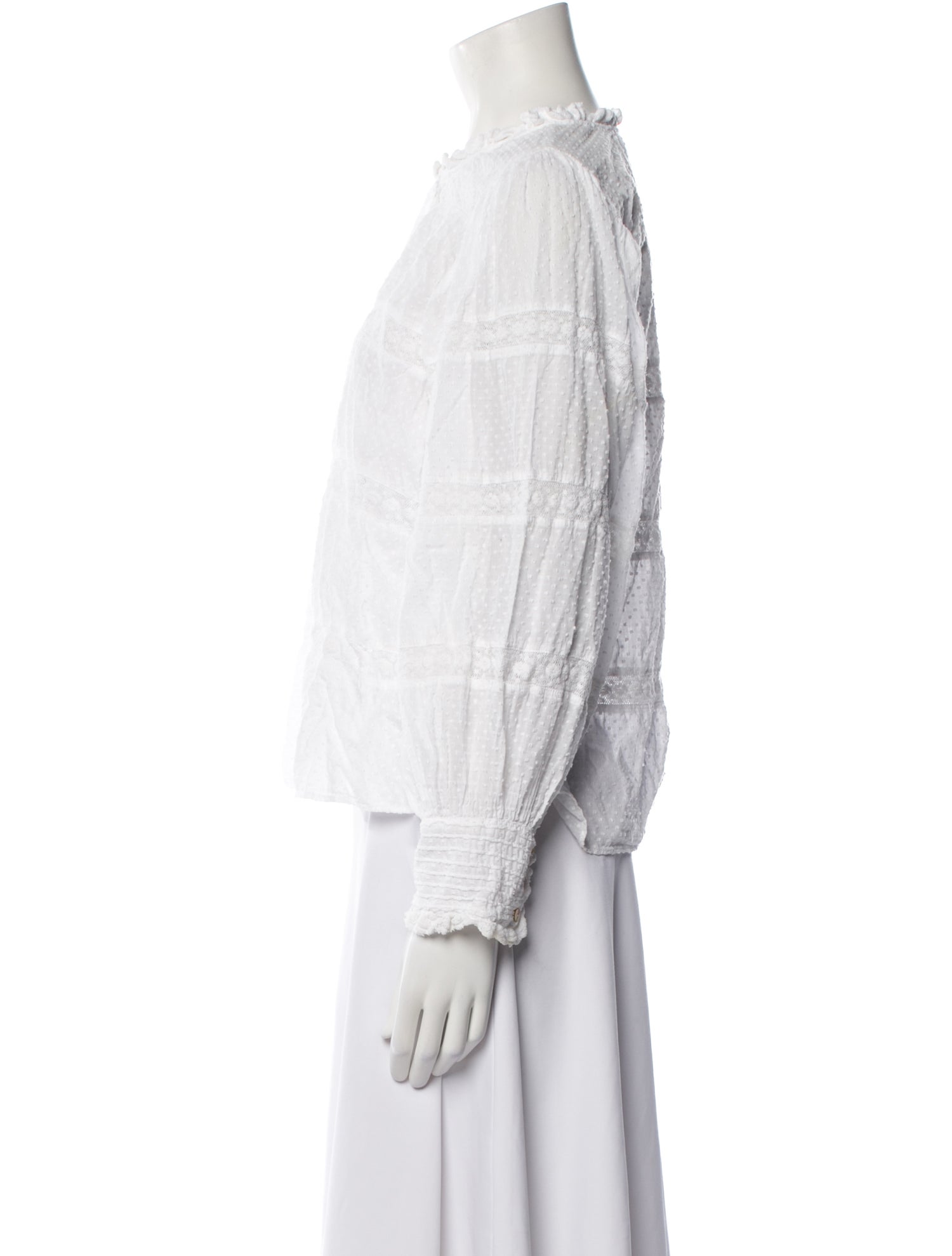 LoveShackFancy Mock Neck Long Sleeve Button-Up Top