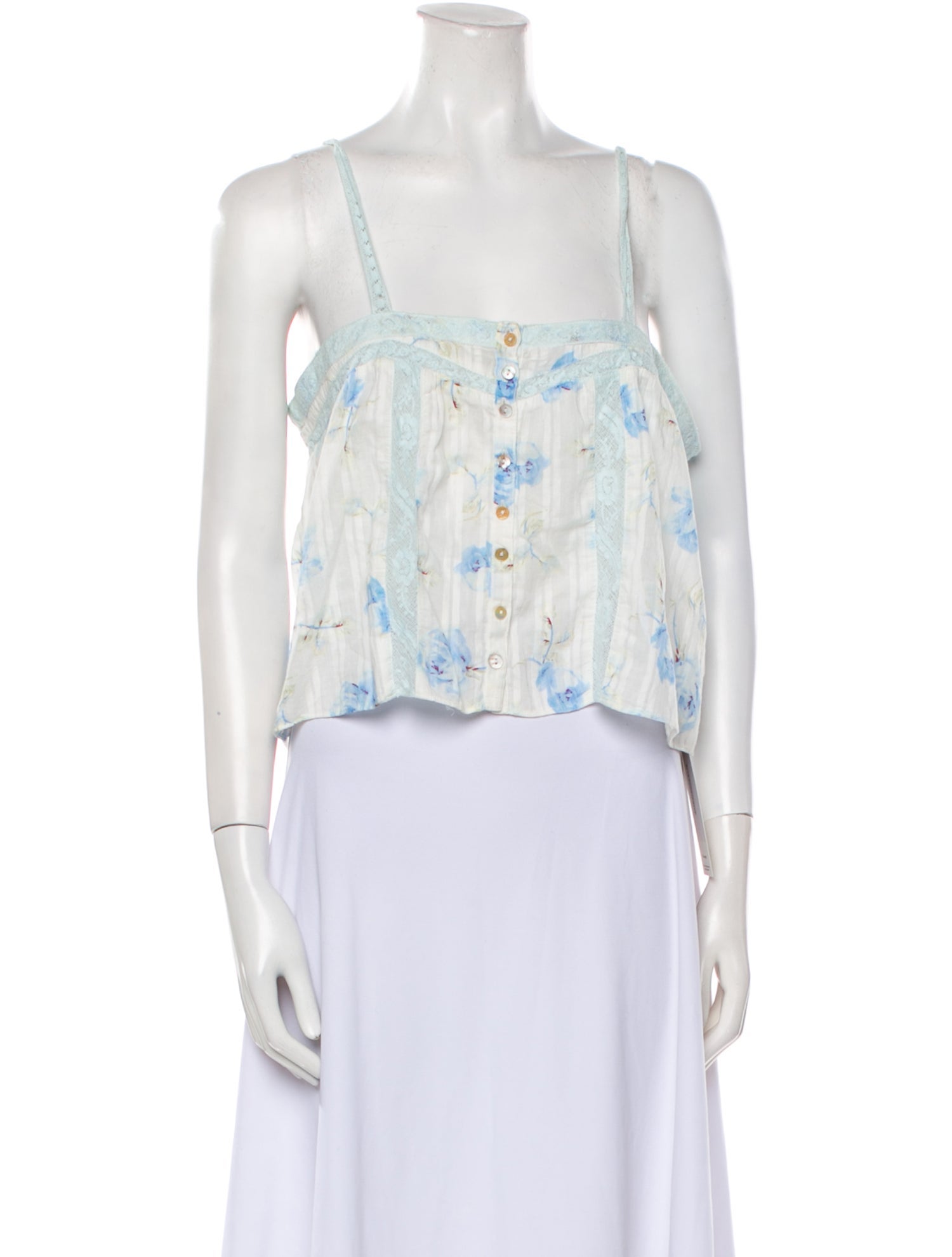 LoveShackFancy Floral Print Square Neckline Crop Top