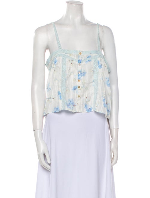 LoveShackFancy Floral Print Square Neckline Crop Top