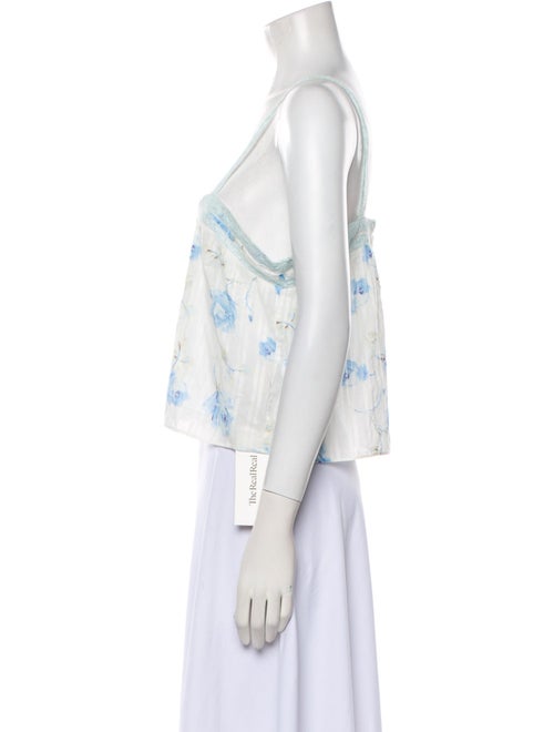 LoveShackFancy Floral Print Square Neckline Crop Top