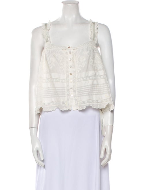 LoveShackFancy Square Neckline Sleeveless Crop Top