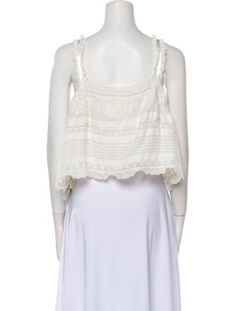 LoveShackFancy Square Neckline Sleeveless Crop Top