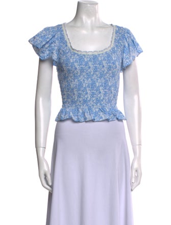 LoveShackFancy Printed Square Neckline Crop Top