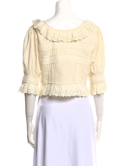 LoveShackFancy Scoop Neck Three-Quarter Sleeve Crop Top