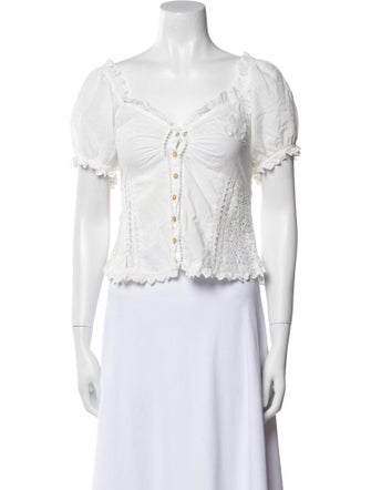 LoveShackFancy V-Neck Short Sleeve Crop Top