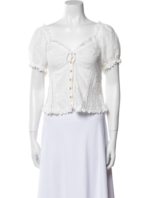 LoveShackFancy V-Neck Short Sleeve Crop Top